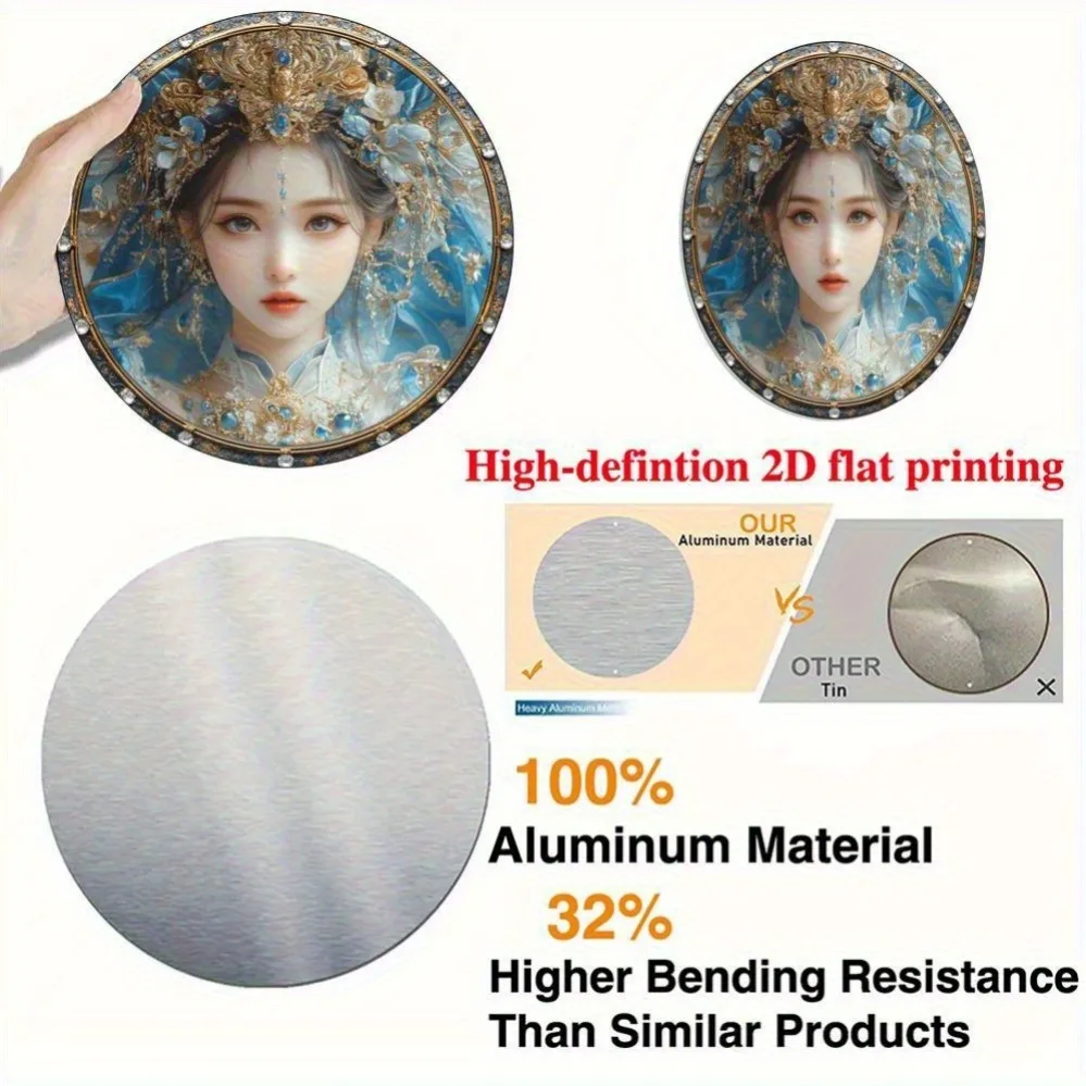 2D أنيمي نمط أنثى جدار الفن 8x8 بوصة جولة الألومنيوم ديكور الأزرق الذهب خوذة-المنزل المطبخ مقهى غرفة الديكور عطلة Gif #4