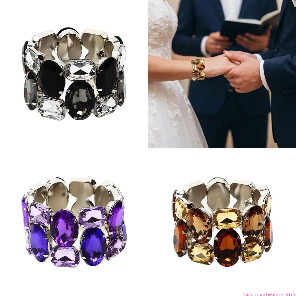 E1PE Stylish Wide Elastic Stone Bracelet Alluring for Women Strong Alloy Design Suitable for Weddings & Celebrations