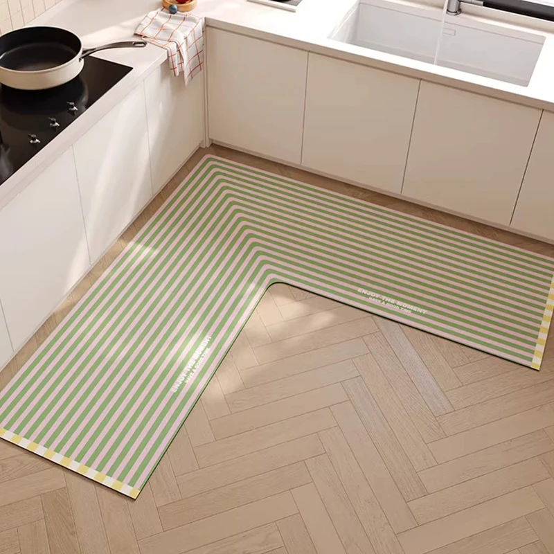 Kitchen Floor Mat Long L-shaped Rug Waterproof and Non-slip PVC Leather Carpet Minimalist Striped Rugs 주방 카펫 Alfombras De Cocina