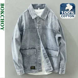 Spring and Autumn New Vintage Denim Jacket Men Fashion 100% Cotton Loose Casual Cargo Classic Large Pockets Men Clothing C8863