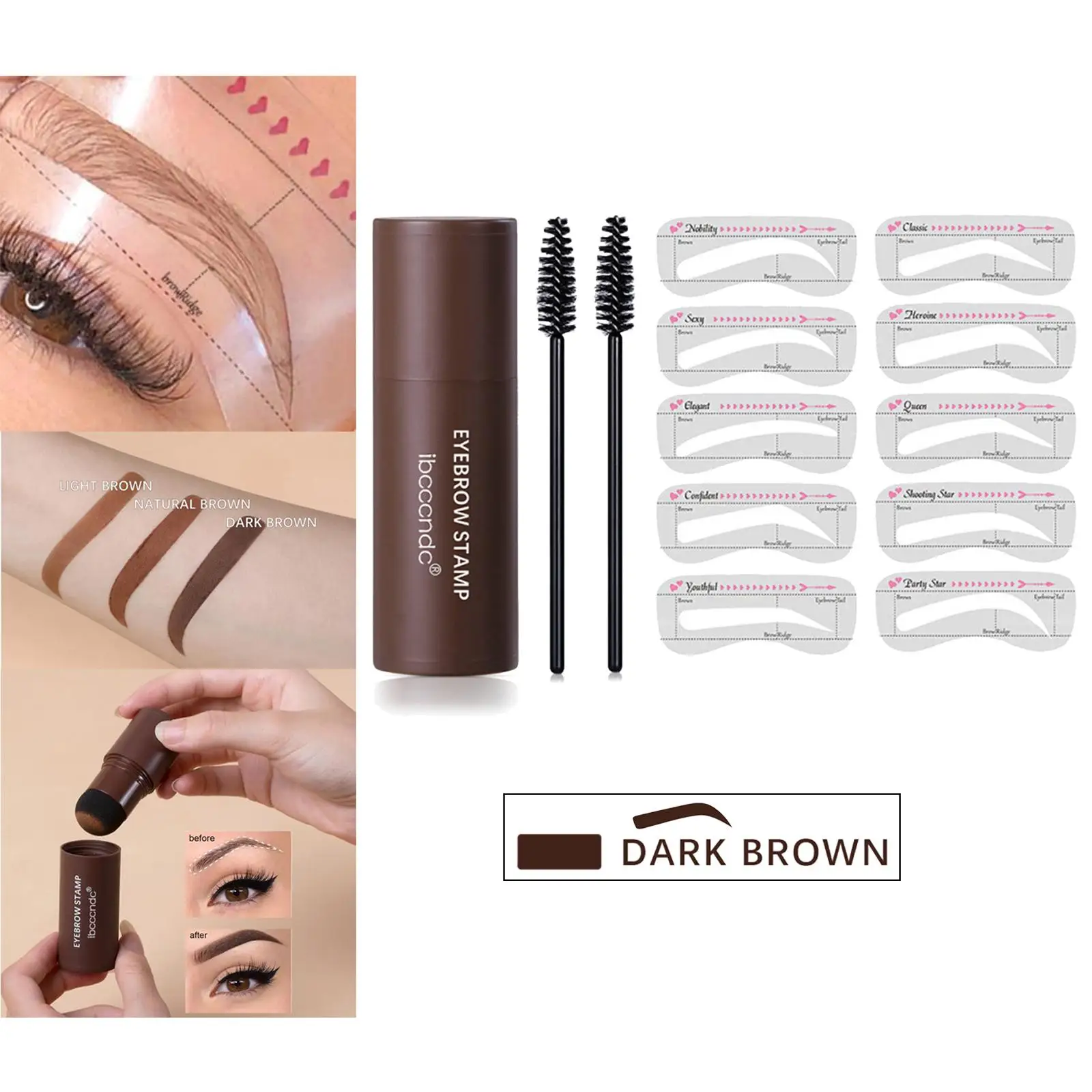One Step Eyebrow Stamp and Stencil Kit Waterproof Brow Powder for Natural Makeup Hairline Shadow Tool for Multi-use