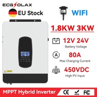 ECGSOLAX 1.8KW 3KW Hybrid Solar Inverter 12V 24V 220V Off-grid Solar Hybrid Inverter With 80A MPPT Charge Controller PV Max 450V