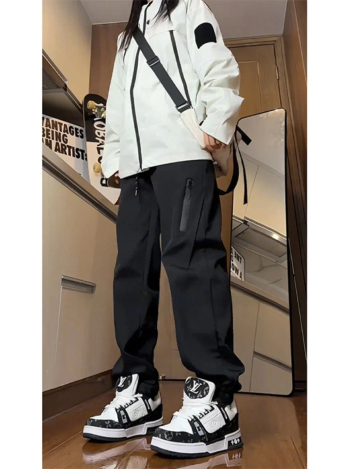 

Водонепроницаемые брюки на флисовой подкладке для мужчин, осенне-зимняя рабочая одежда, свободные брюки-карго с эластичной резинкой на талии, американский повседневный стиль