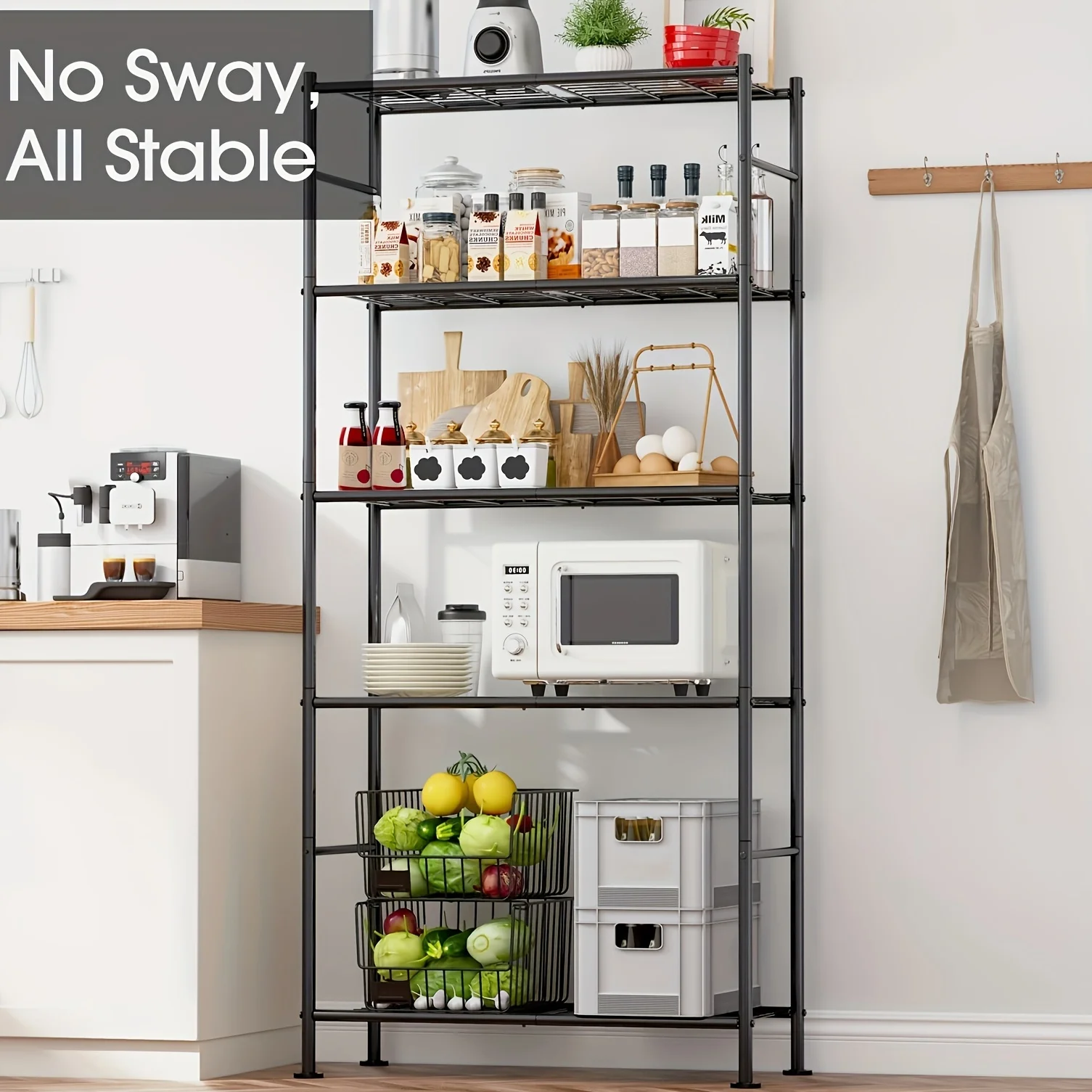 

5-Tiers Adjustable Metal Storage Shelves- 72''H X 33.1''W X 12.6''D Shelving Unit For Kitchen, Garage, Basement, Pantry