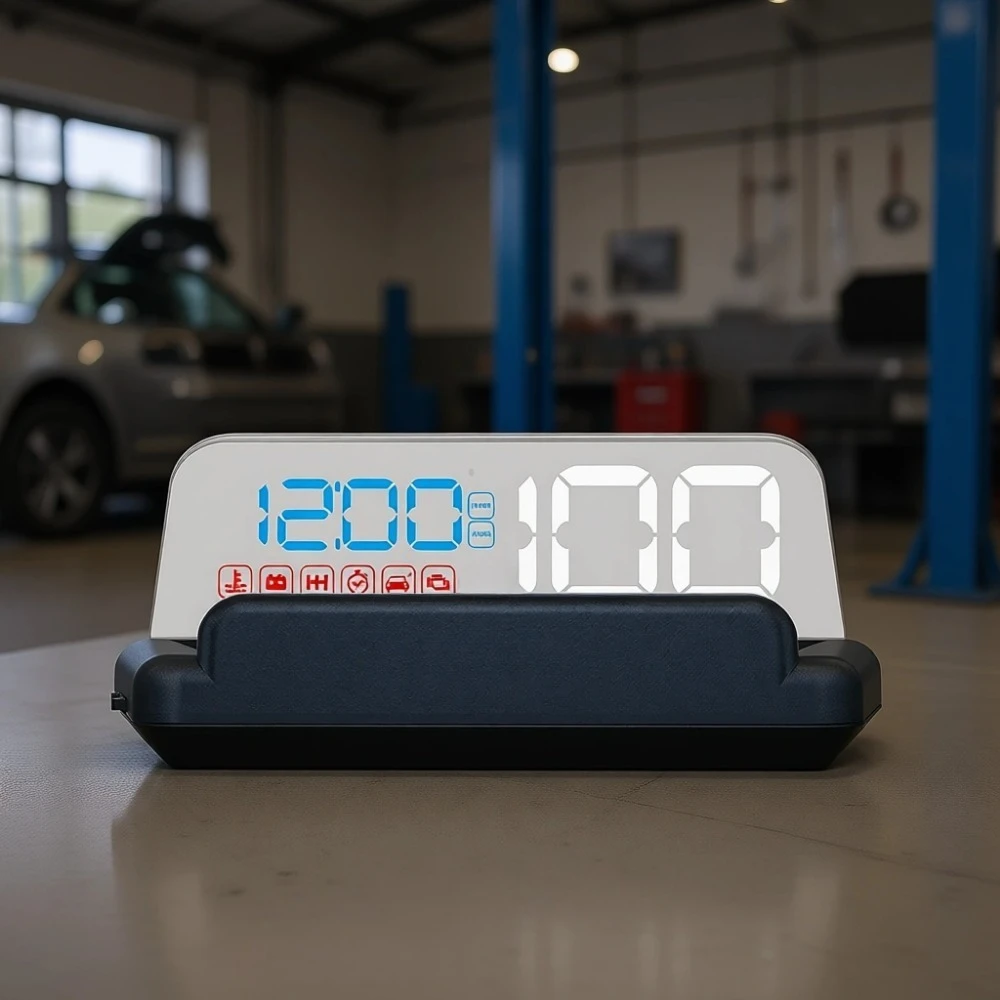 

Универсальный HUD-дисплей на лобовое стекло с отображением скорости, OBD2-сканером и оповещениями о неисправностях двигателя, перегреве и усталости водителя