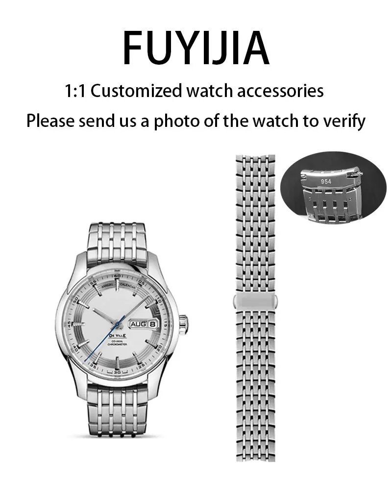 

FUYIJIA Men Custom DE VILLE 41MM HOUR VISION 431 Original Watchband 20MM Flat Interface Stainless Steel Bracelet Butterfly Clasp