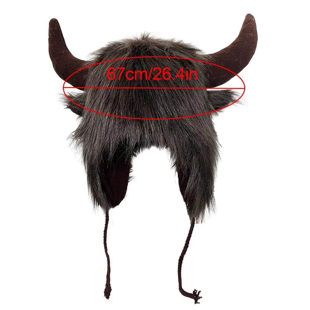 Men coffee Furry Buffalo Horn Winter Hat – Unisex Faux Fur Earflap Trooper Cap Brown Trooper Hat - Faux Fur/Leather - Norcostco main image 3