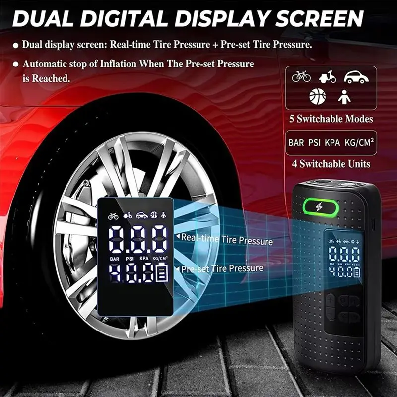 A89E-Portable Electrical Car Air Pump Wireless Tire Inflatable Pump Inflator Air Compressor Pump For Car Motorcycle Bicycle