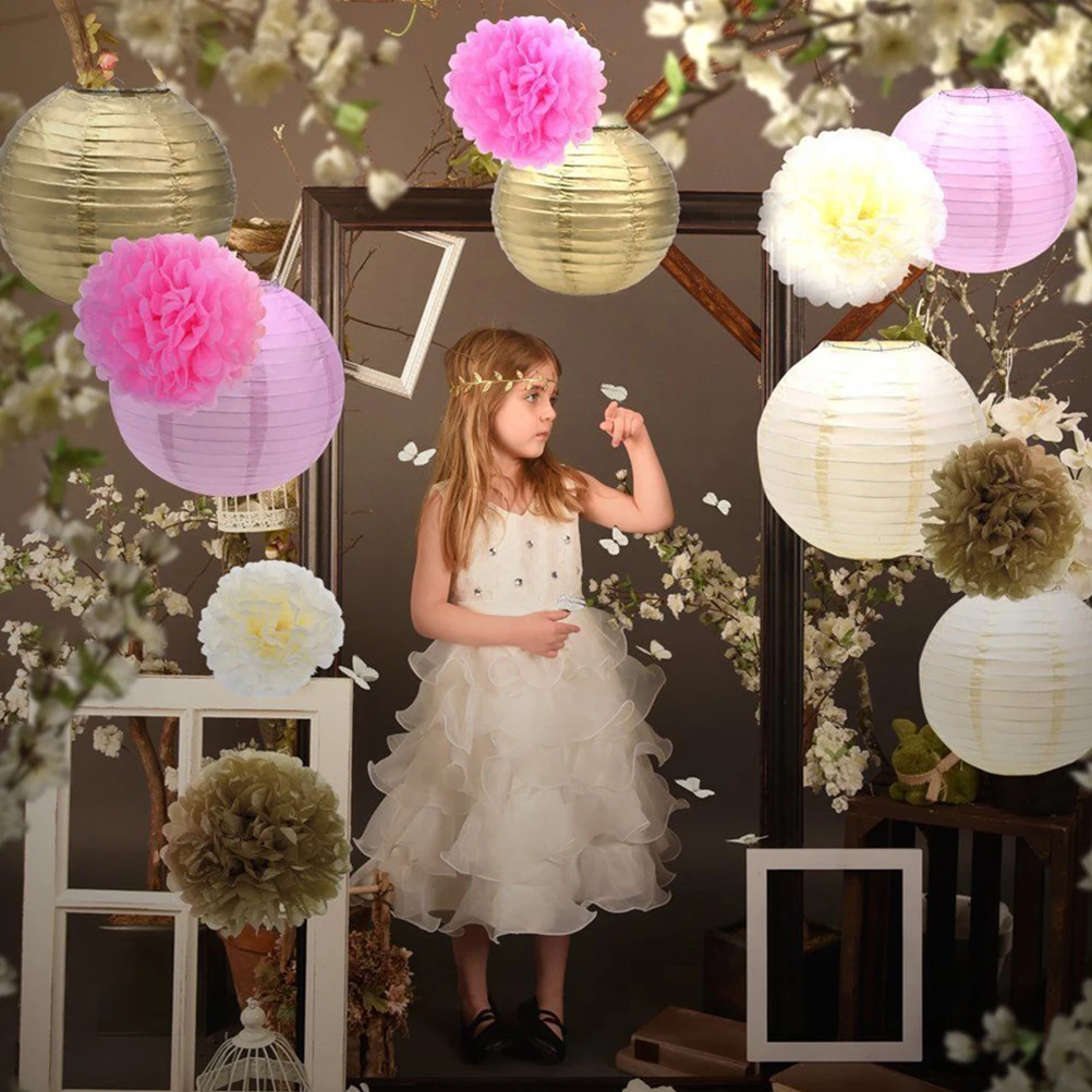 

20 pcs Paper Flower Balls Tissue Pom Poms Decorative Hanging Eco Friendly For Wedding Birthday Party Nursery Decoration Golden