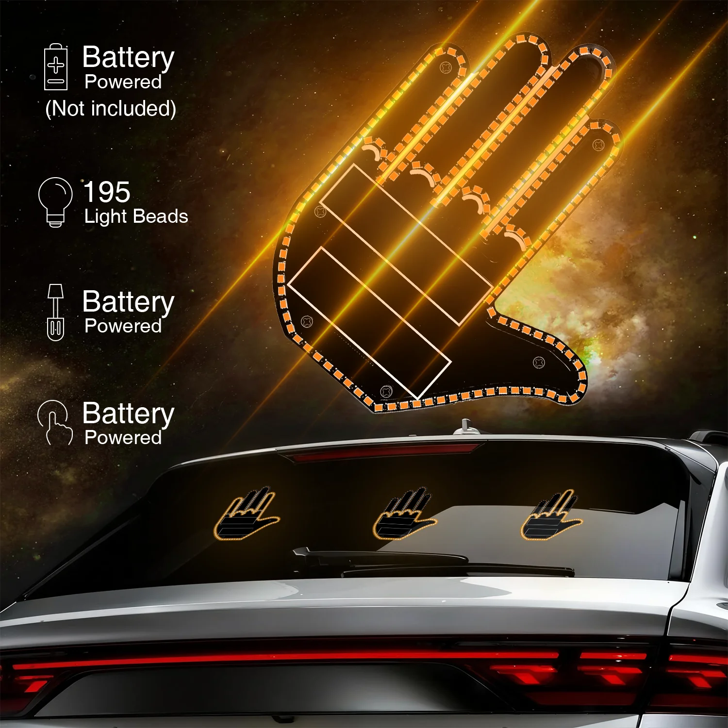 Car LED Finger Lights Creative Interior Light With Remote Control Rear Window Multi-function Warning Reminder Finger Sign Lamp