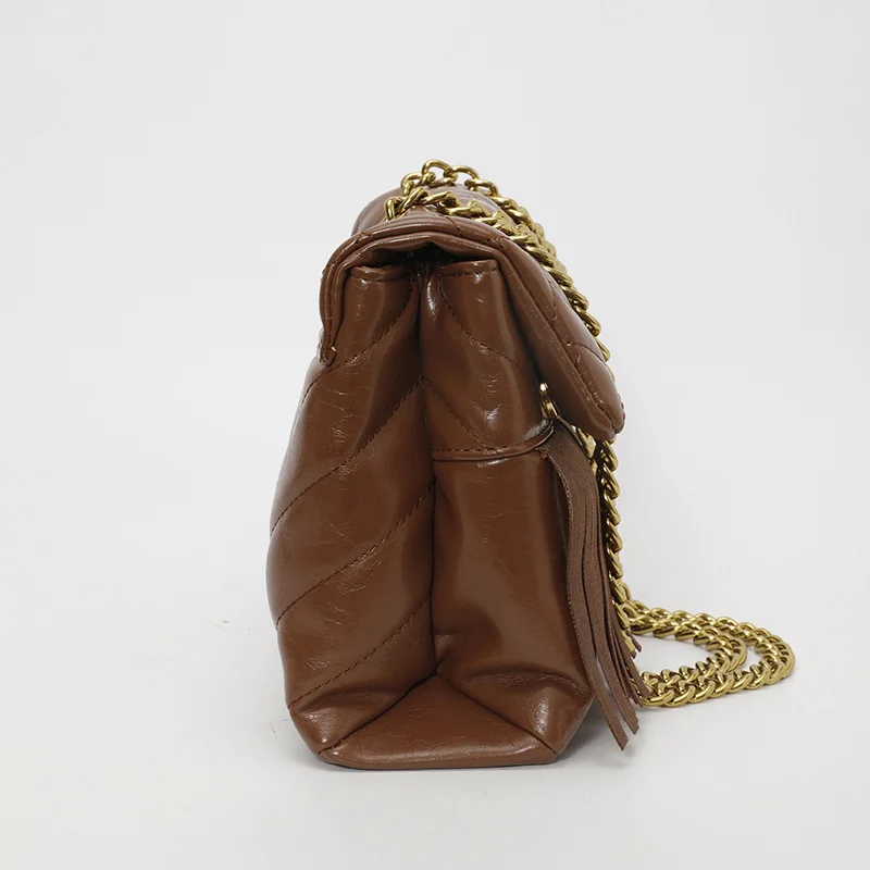 Niche kleine vierkante damestas, vintage chique crossbody portemonnee met kettingriem, echt lederen meerwegschoudertas voor werk