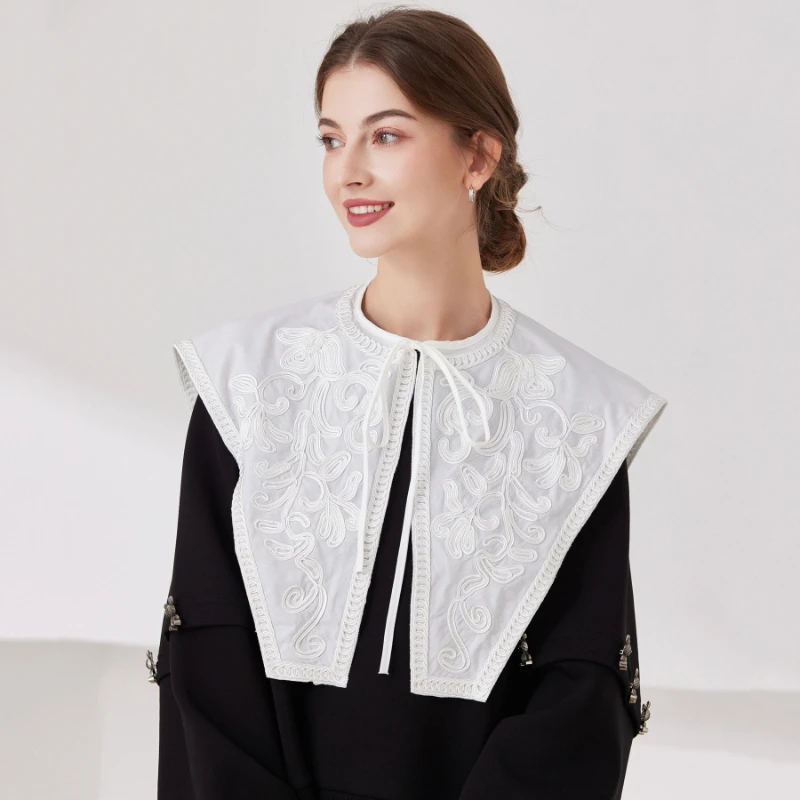 Fashion Big Lapel Shirt Detachable Fake Collar Shawl for Women's Cloak White Sun Protection Fake Collar Shouder Wraps Cape