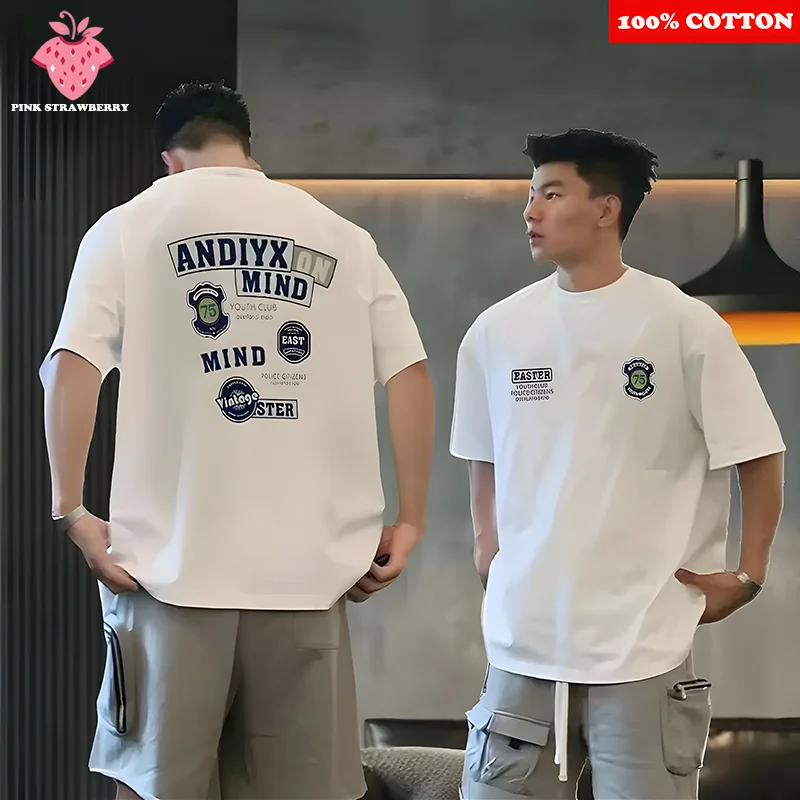 

100% Cotton Men's Print T-shirt Summer 2025 New American Streetwear High-quality Short Sleeve Tee Gym Sport Y2k Top mens clothin