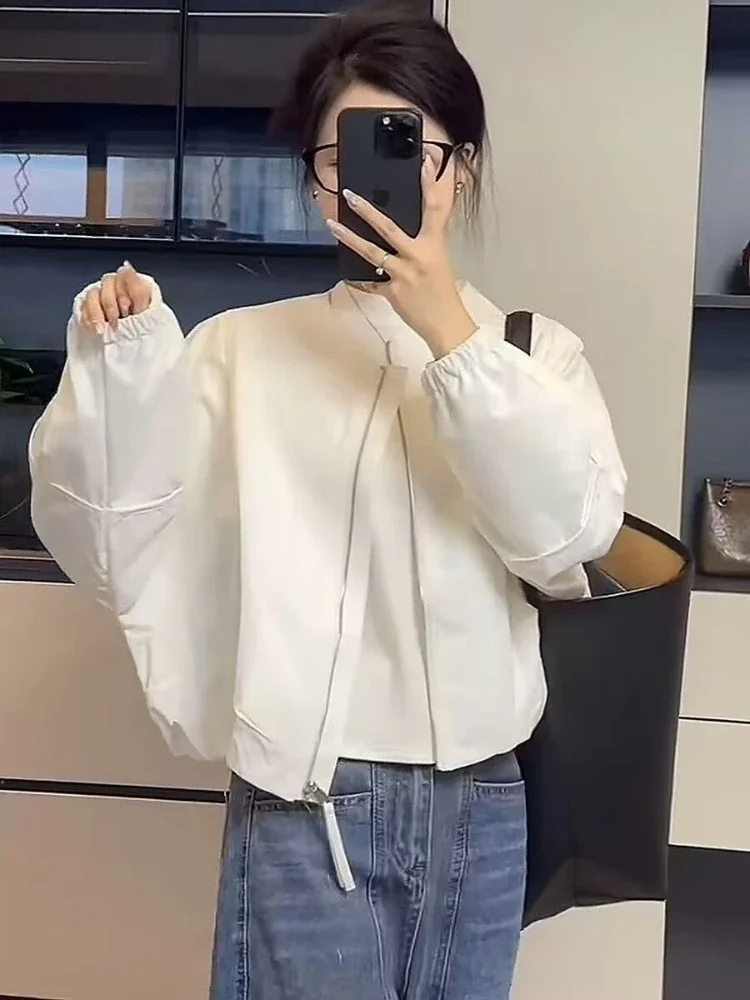 Women Round Neck Baseball Jacket 2026 New Korean Style Cropped Loose Casual Coat Spring Petite Versatile Streetwear Top