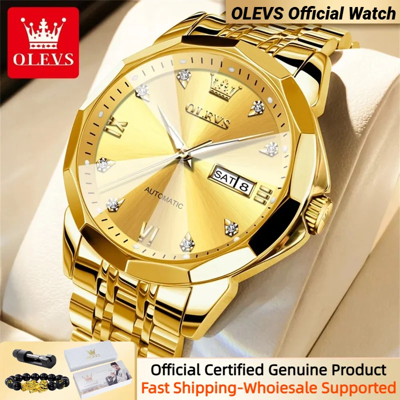 

OLEVS Men's Watches Full Automatic Mechanical Movement Calendar Luxury Diamond Waterproof Business Man Wristwatches Original NEW