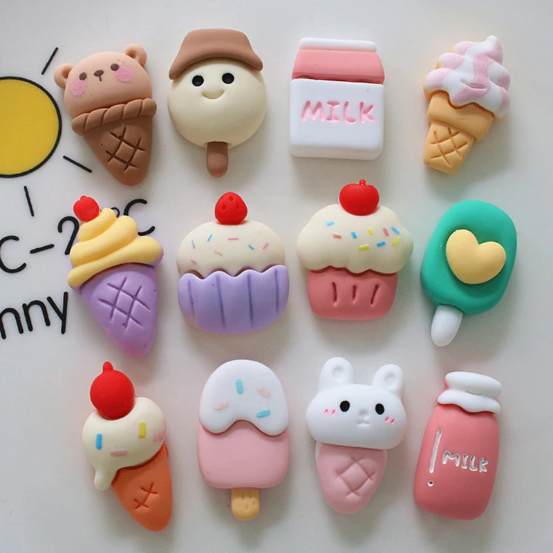 

10pcs Kawaii Resin Flatback Mini Ice Cream Charms Cabochons Embellishments for DIY Ornament Crafts Scrapbook Jewelry Making A20