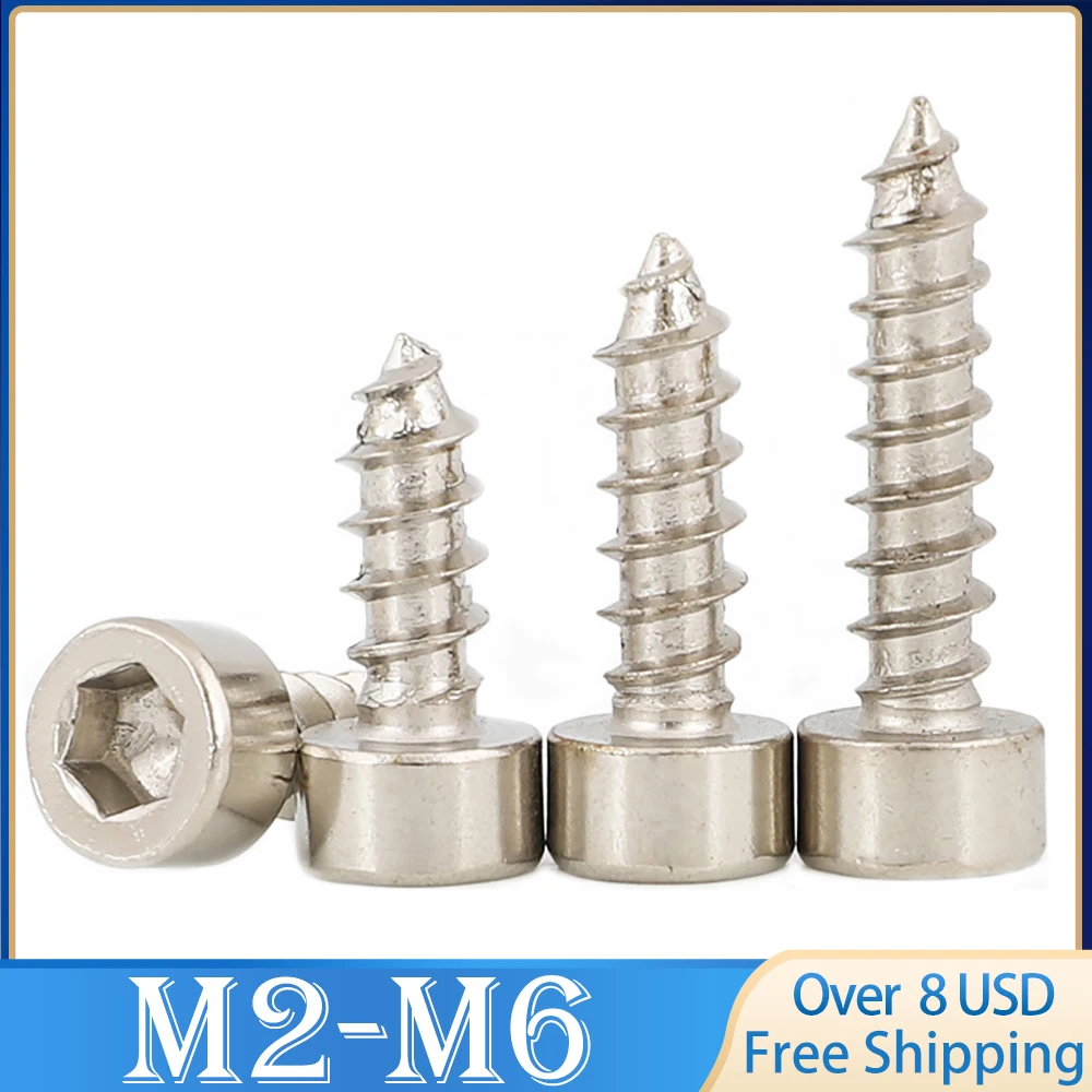 50pcs Grade 8.8 Nickel Plated Carbon Steel Allen Head Screws Hex Hexagon Socket Cap Head Self Tapping Screw M2 M2.6 M3 M4 M5 M6