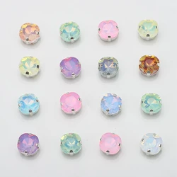 10 Pcs 10mm Opal Crystal  Rhinestone Sew on Flatback Diamante Diy Decorative Silver Cup Claw 4-holes Sewing Beads Clothes Craft