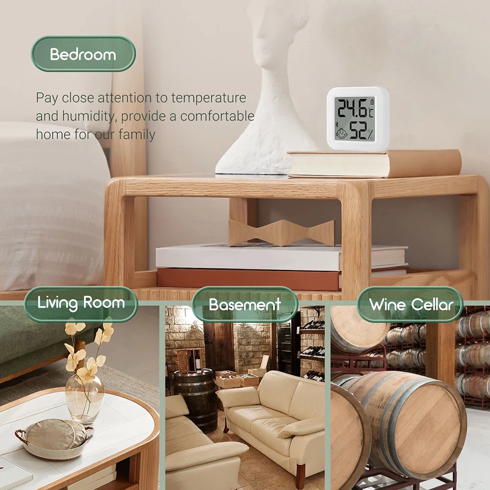 Mini higrómetro eléctrico inteligente con Bluetooth, Sensor de temperatura y humedad, termómetro LCD, aplicación de Control remoto para el hogar,