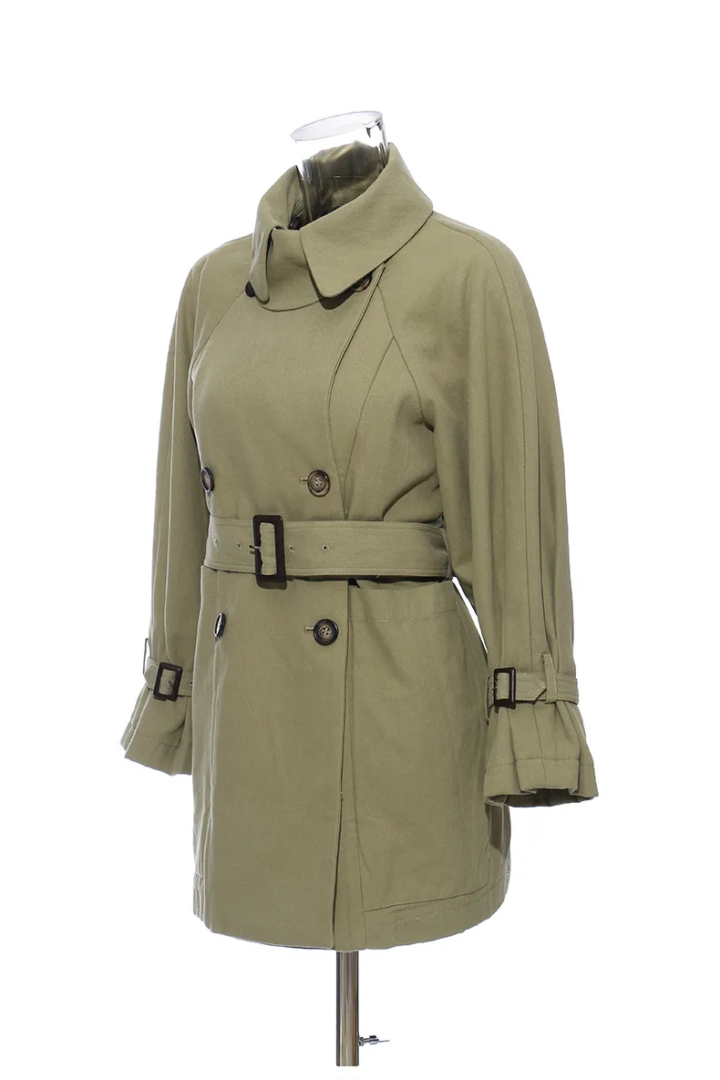 شخصية السيدات منتصف طول عكسها خندق معطف مزدوجة الصدر متقلب المرقعة المرأة عكسها خندق معطف