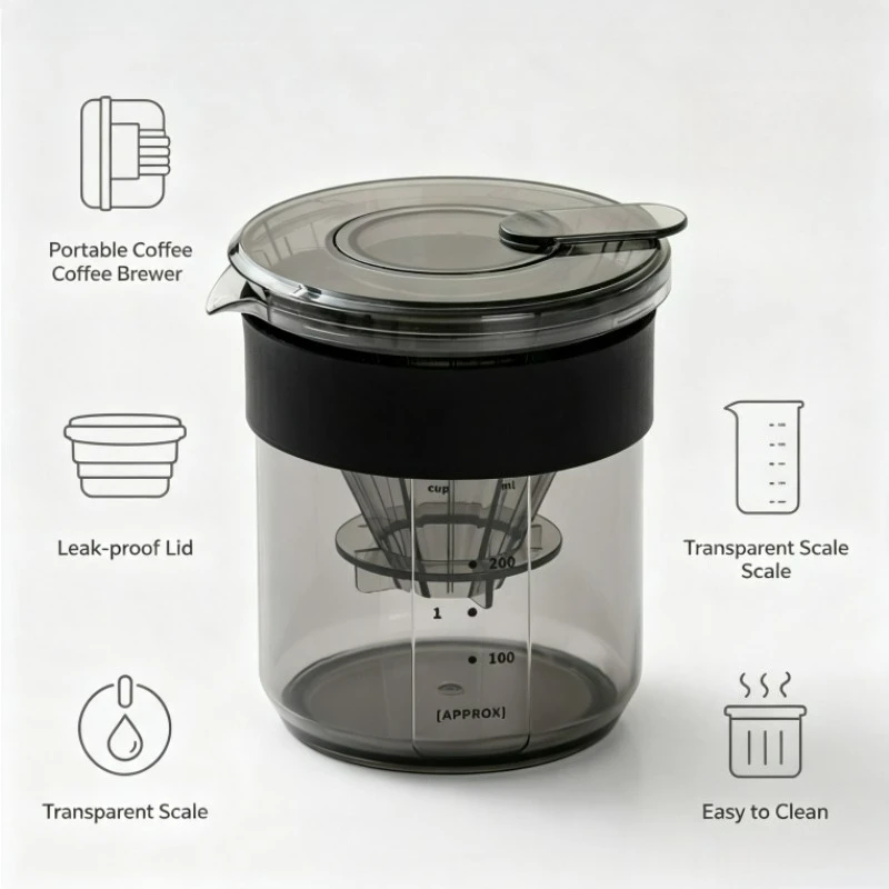 Portable Pour Over Coffee Maker Kit for Camping Office ,3-in-1 Integrated 10g Measuring Spoon,Filter Funnel ,40pcs Paper Filters