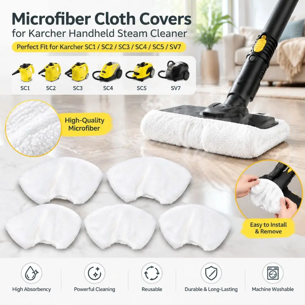 5PCS Microfiber Steam Mop Pad Washable White Steam Nozzle Part Steam Mop Sleeve for Karcher SC1 SC2 SC3 SC4 SC5 SV7