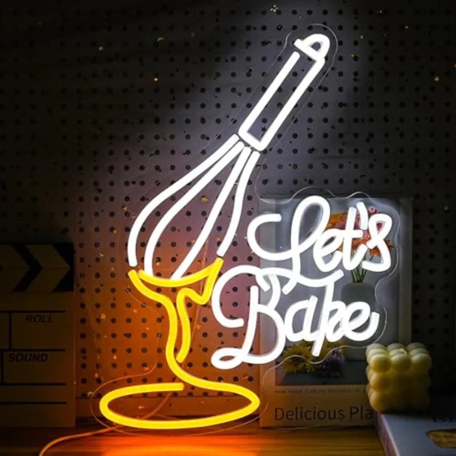 

Let's Bake Neon Sign Dimmable Switch Neon Light for Wall Decor LED Bake Light Up Sign Suitable for Bakery Cake Shop Kitchen DIY