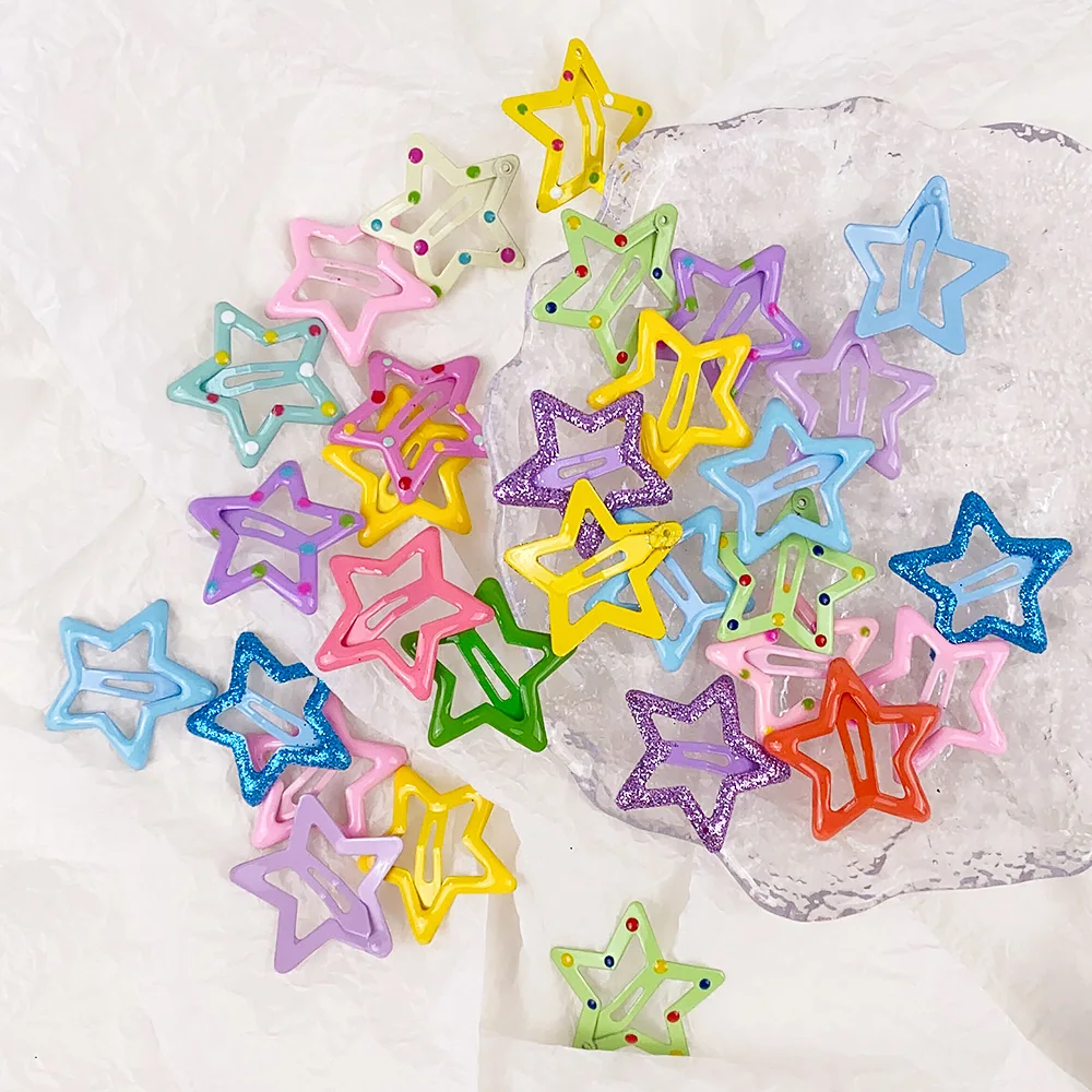 10Pcs/Set Solid Color Star Hair Clips for Kids Girls Headwear Alloy Barrettes Cute Glitter BB Clips Hairpins Hair Accessories