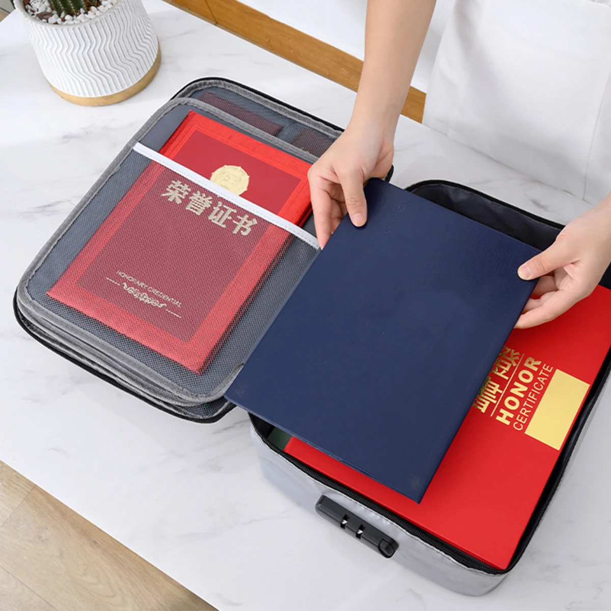 

Passport Travel Organizer ID Package Document Pouch with Lock Fire Proof Documents Bag