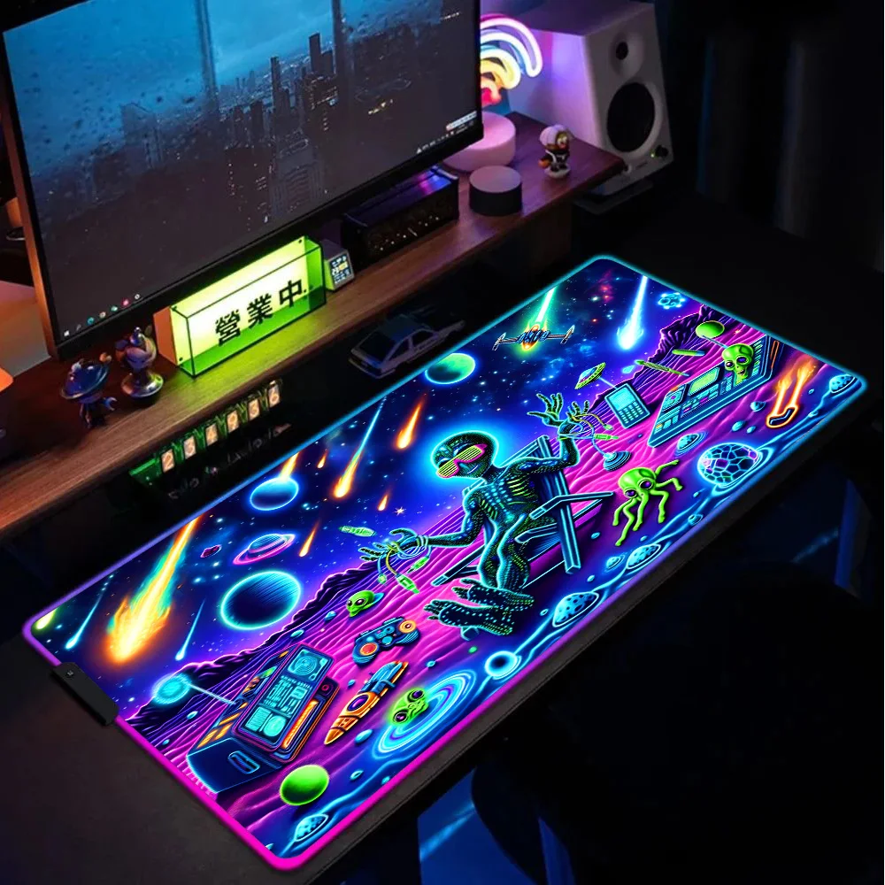 

Большой коврик для мыши Alien Vacation Style XXL, игровой коврик для мыши RGB, недорогой коврик для ПК геймеров, настольный коврик с подсветкой, коврик для мыши 900x400