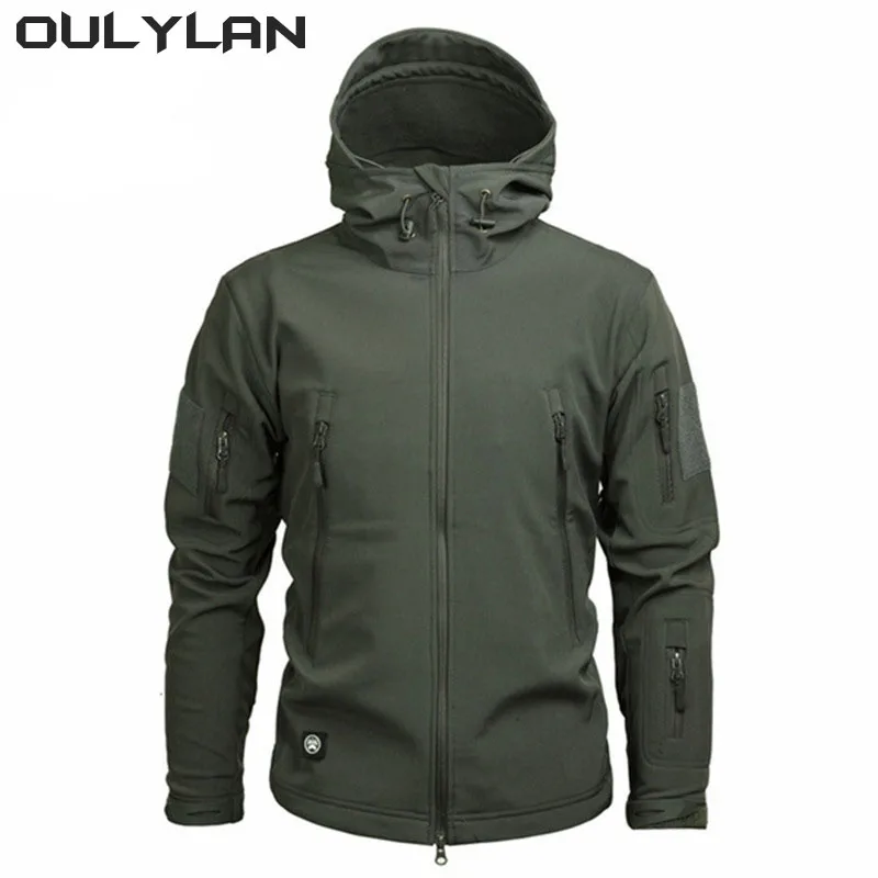 Oulylan Soft Shell Camouflage Jacket Men Waterproof Clothing Warm Camo Tactical Jackets Outdoor Combat Hoodie Coat