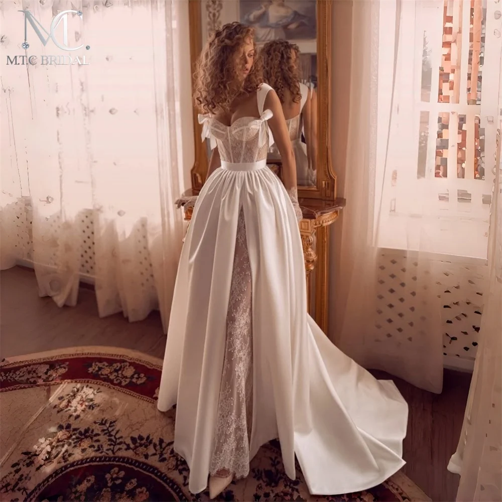 Custom Made 2026 Long White Wedding Dress A Line Corset Back Sexy Satin Lace Wedding Gowns For Bride Plus Size Robe De Noiva