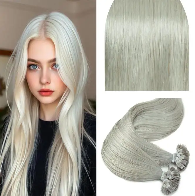 

Индивидуальный белый блонд 1001 # Наращивание волос с плоским кончиком, кератиновое соединение методом горячей фиксации, 1x0.8см, 100% натуральные волосы, 12-24 дюйма, 30-50г/упаковка