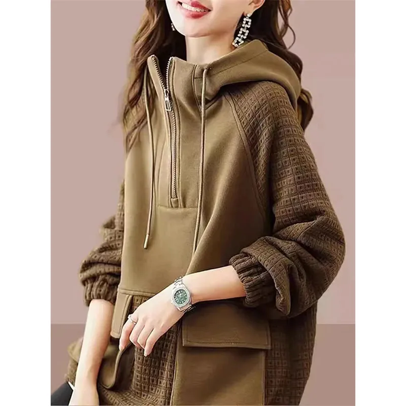 Nuovo maglione con cappuccio con cerniera donna camicia con fondo allentato donna Plus Size Top primavera autunno cappotto felpa con cappuccio grande tasca