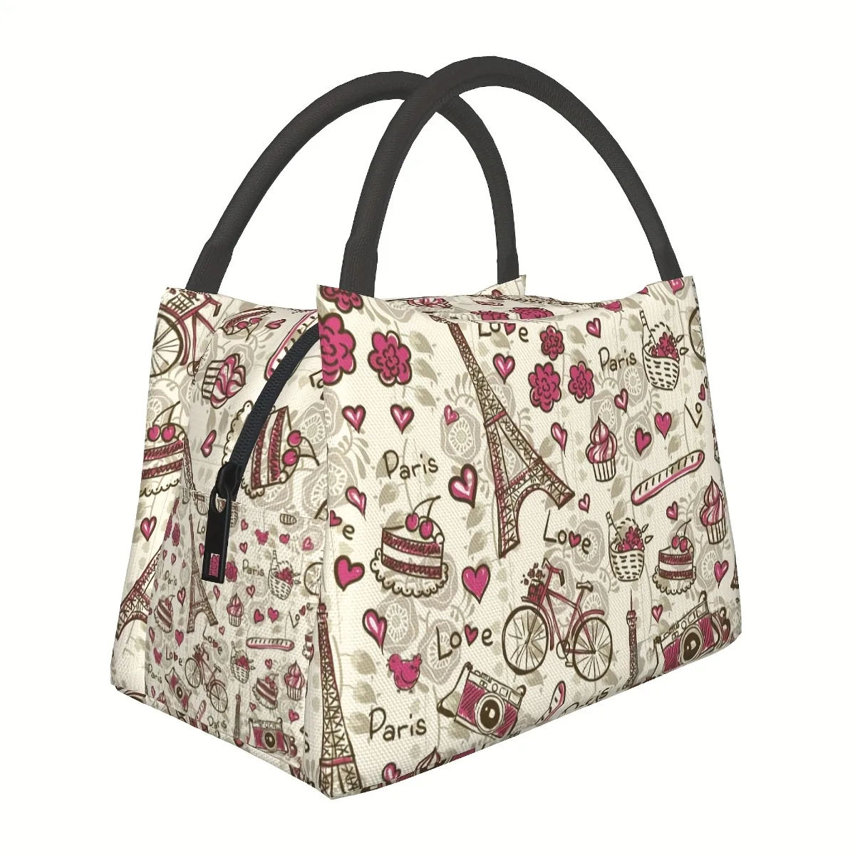 Eiffel Tower Floral & Parisian Motifs Insulated Lunch Bag for Home, Office, Outdoor Perfect Gift for Birthdays, Holidays