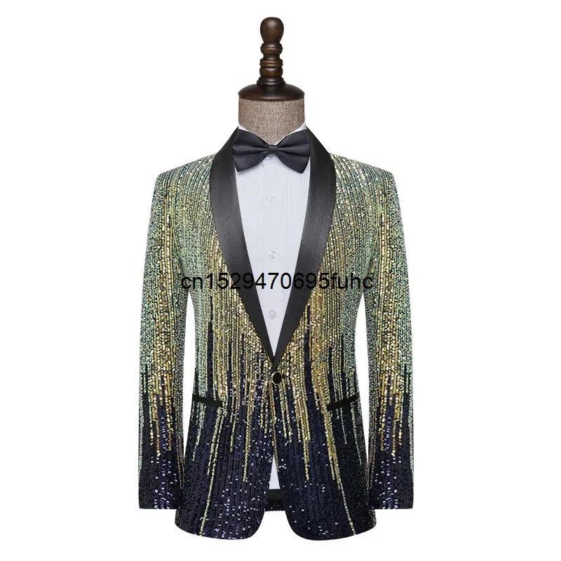 Casaco masculino de lantejoulas gradiente de meteoro, performance de palco, casamento anfitrião, único blazer