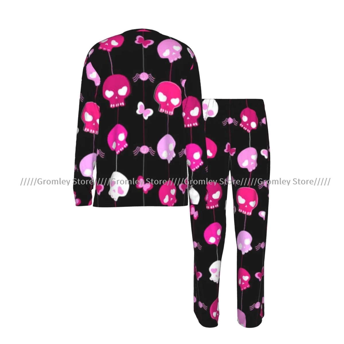 Girlish Cute Skulls Men's Pajama Set Long Sleeve T-Shirt and Long Pants Sleepwear Male Nightwear Home Suit