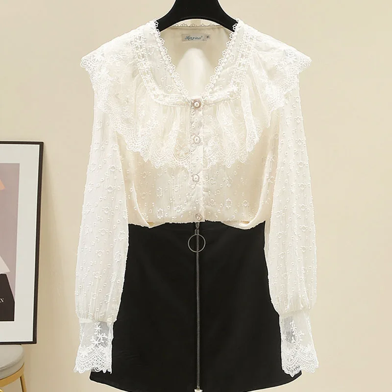 

Women Shirt Blouse Fashion Long Sleeve V-Neck Elegant Ruffles Shirt Blouse Women Tops Blouses Shirts Blusas Para Mujer 2025 Q633