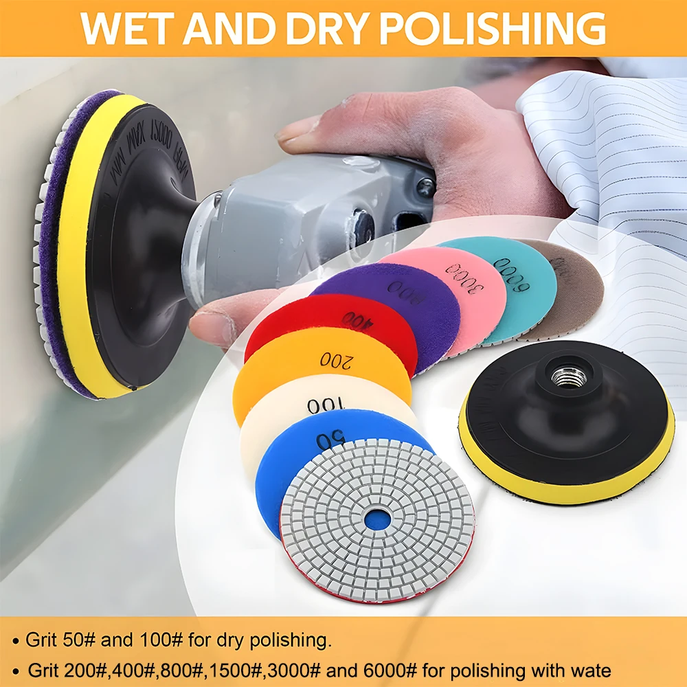 Podofo 4''/ 100mm Diamant-Polierscheiben-Set mit 2*Wollpads 1*M14 Filzscheibe 1*Schraube zum Polieren, Reparieren, Reinigen und Schleifen – Detail 1