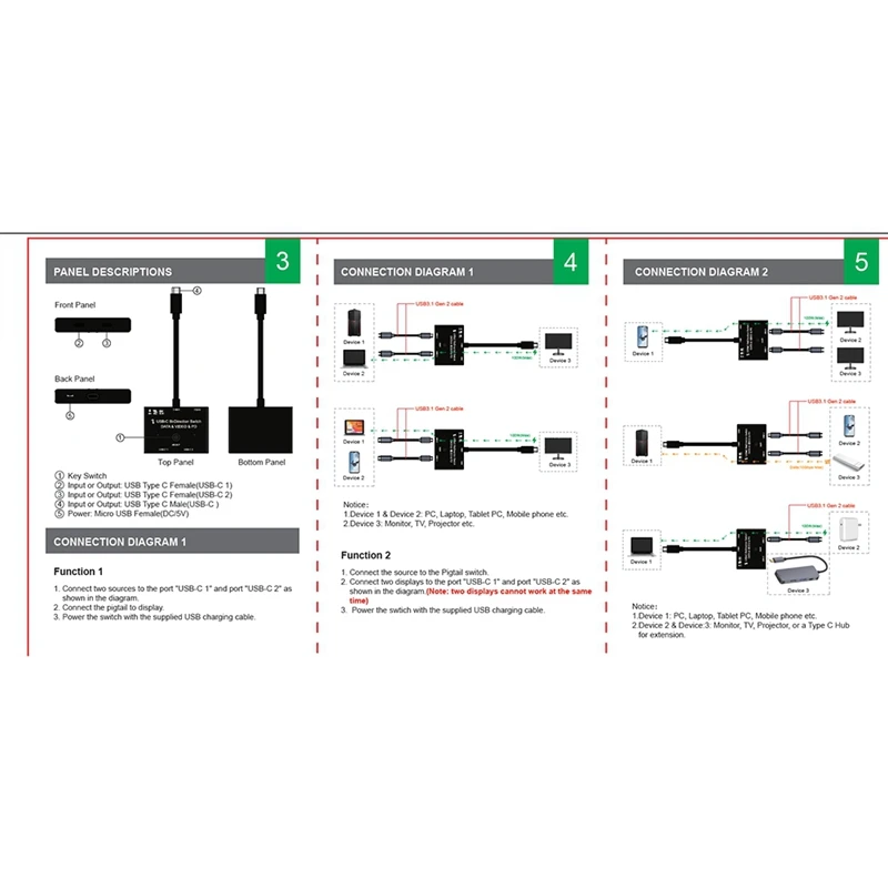 شاشة تبديل ذات اتجاهين للكمبيوتر الشخصي ، هاتف محمول ، جهاز تقسيم الفيديو ، USB ، KVM ، USB C ، 8K @ 30Hz ، PD W ، 1x2x1