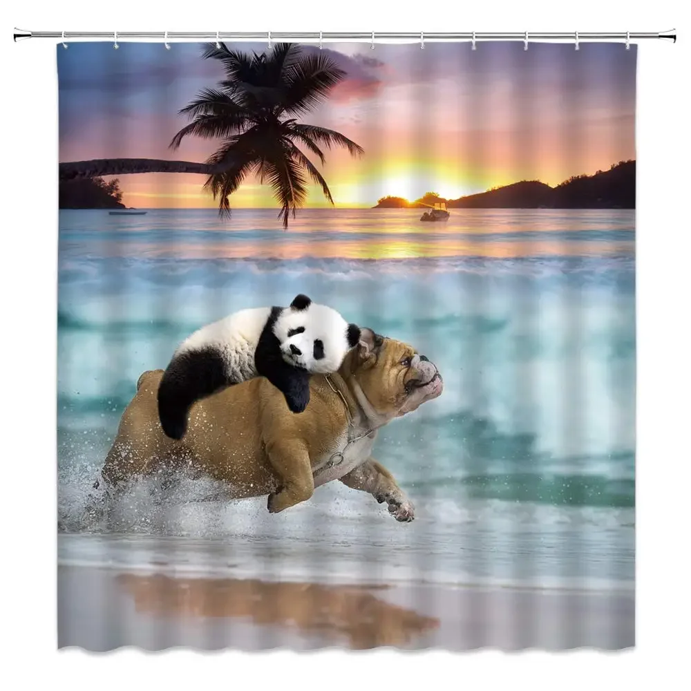 Cartoon Playing Panda Shower Curtain Fantastic Cute Animal Printed Waterproof Polyester Bathroom Decorations Bathtub Screen