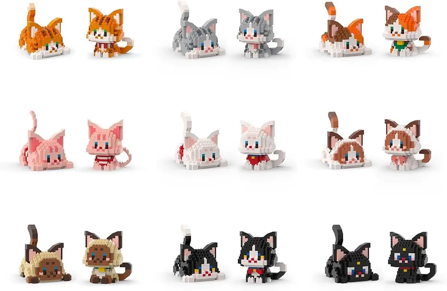 教育用ミニ猫ビルディングブロック 子供用 大人用 ギフト おもちゃ 395個 (シャム猫)