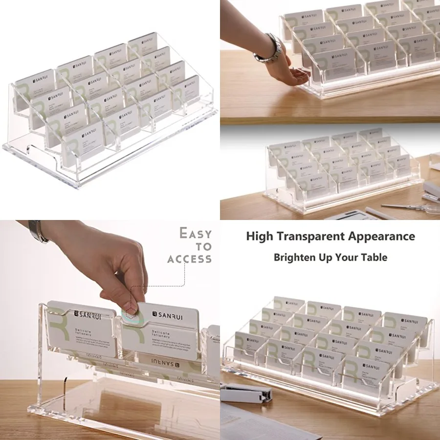 

Acrylic Business Card Holder for Desk-4 Tiers 16 Slots, Business Card Holder Case, Clear Multiple Cards Display Stand for Offic