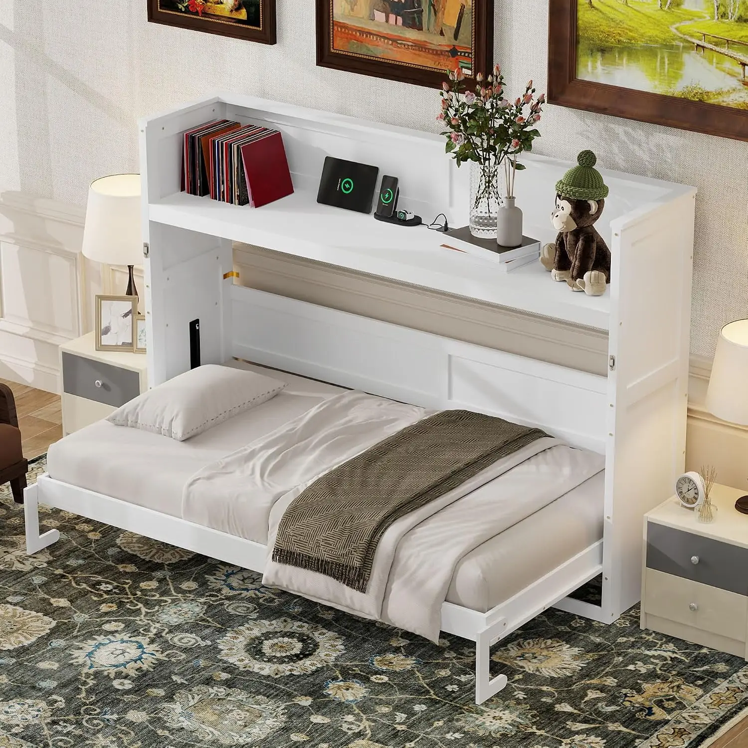 Twin XL Murphy Bed with Desk | Space Saving Wall Bed | Built-in LED Light & USB Charging Station | Foldable Bed for, Customized