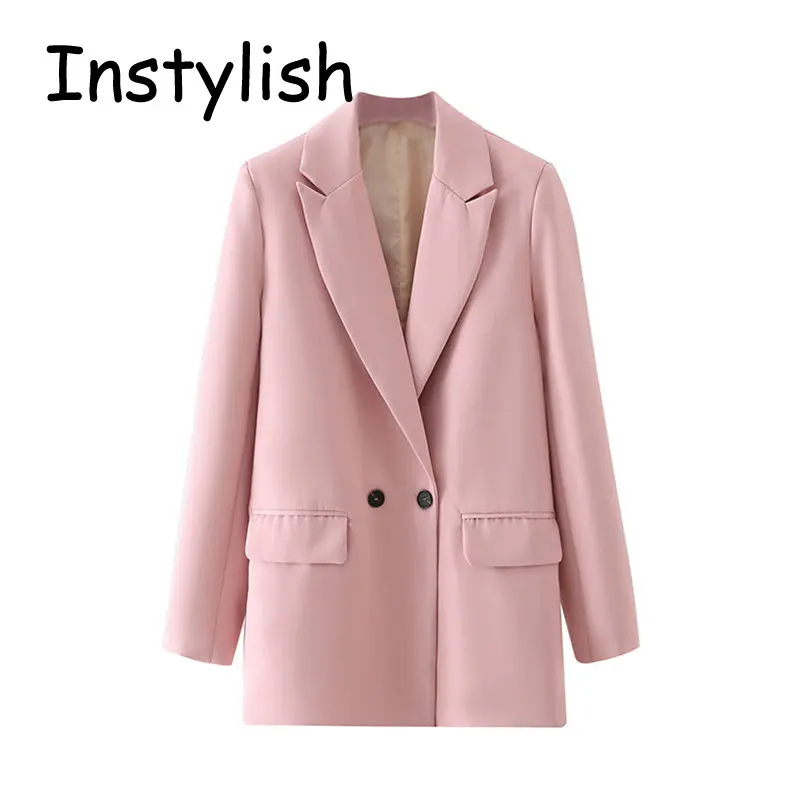 Mulheres Chic Office Lady Double Breast Blazer Primavera Outono Elegante Slim Suit Jacket Europeu Trabalho OL Oversize Casaco Casual Outwear