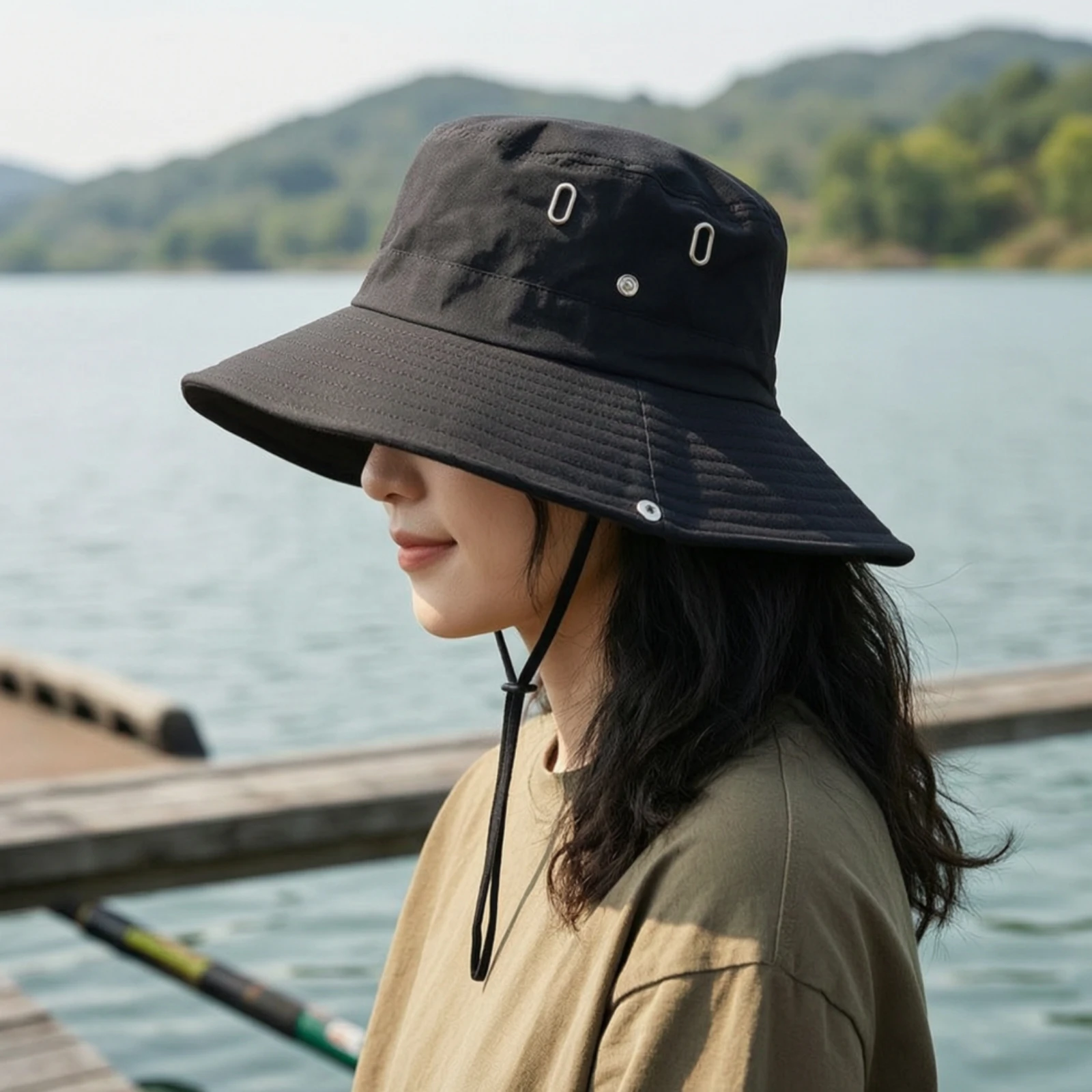 Wide-Brim Sun Hat Breathable Sun Hat with Chin Strap Portable Long-Lasting for Hikers, Hiking, Fishing