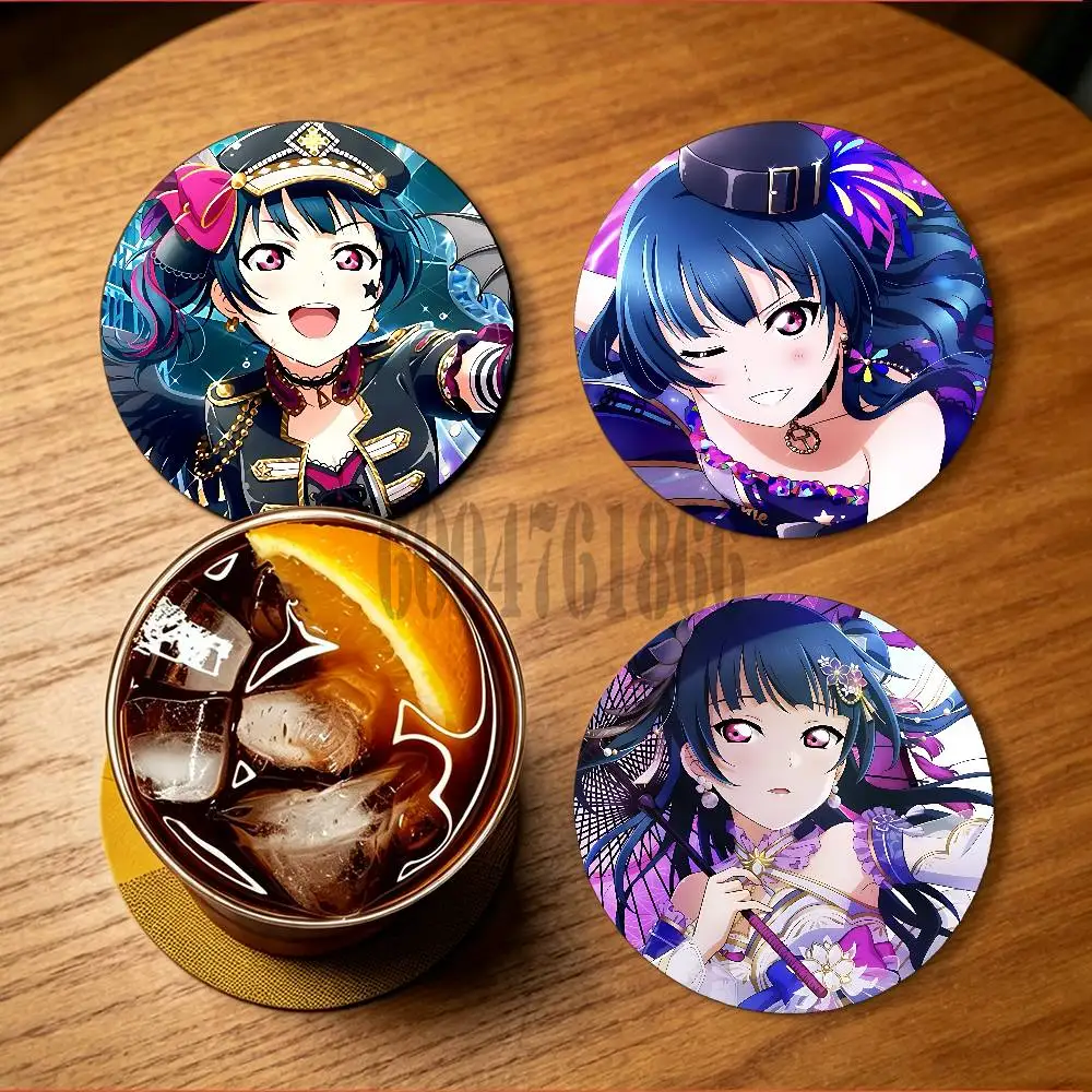 Yoshiko T-Tsushima Round Wooden Coaster Decorative Coffee Cup for Use in Coffee Shops Bars