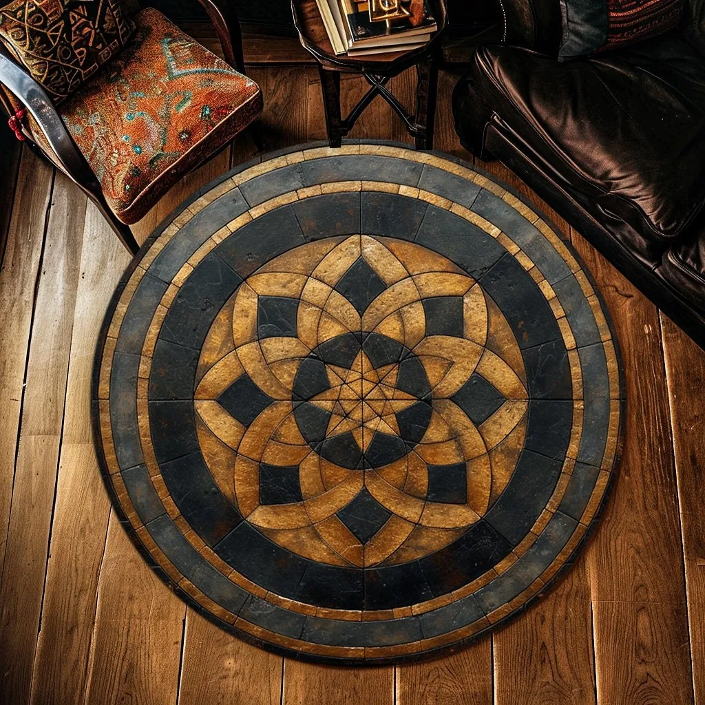 Colorful Distressed Round Area Rug Vibrant Folk Floral Circle Carpet Non Slip Washable Aesthetic Bedroom Playroom Decor