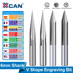 XCAN-CNC Carving Bit para Gravura em Madeira, V Shape End Mill, Router Bit, 2 Flauta Fresa, 15, 20, 25, 30 Graus, 6mm Shank