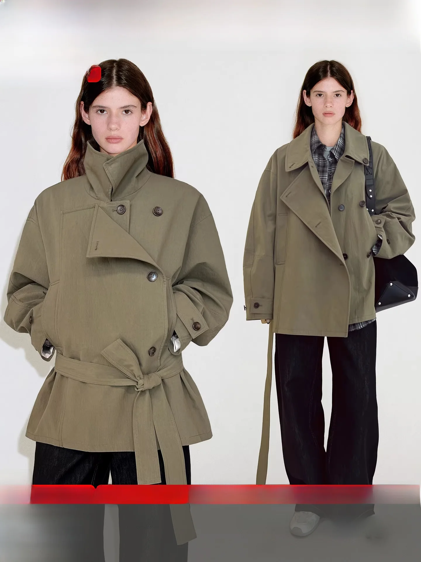 

Женская двубортная ветровка Fano, весна 2026, корейский стиль, свободный крой, хлопок/нейлон, длинный рукав, однотонная